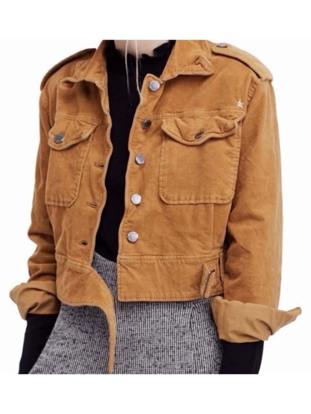 Free People Jacket XS Camel Brown Rust Cropped Military - Picture 1 of 8